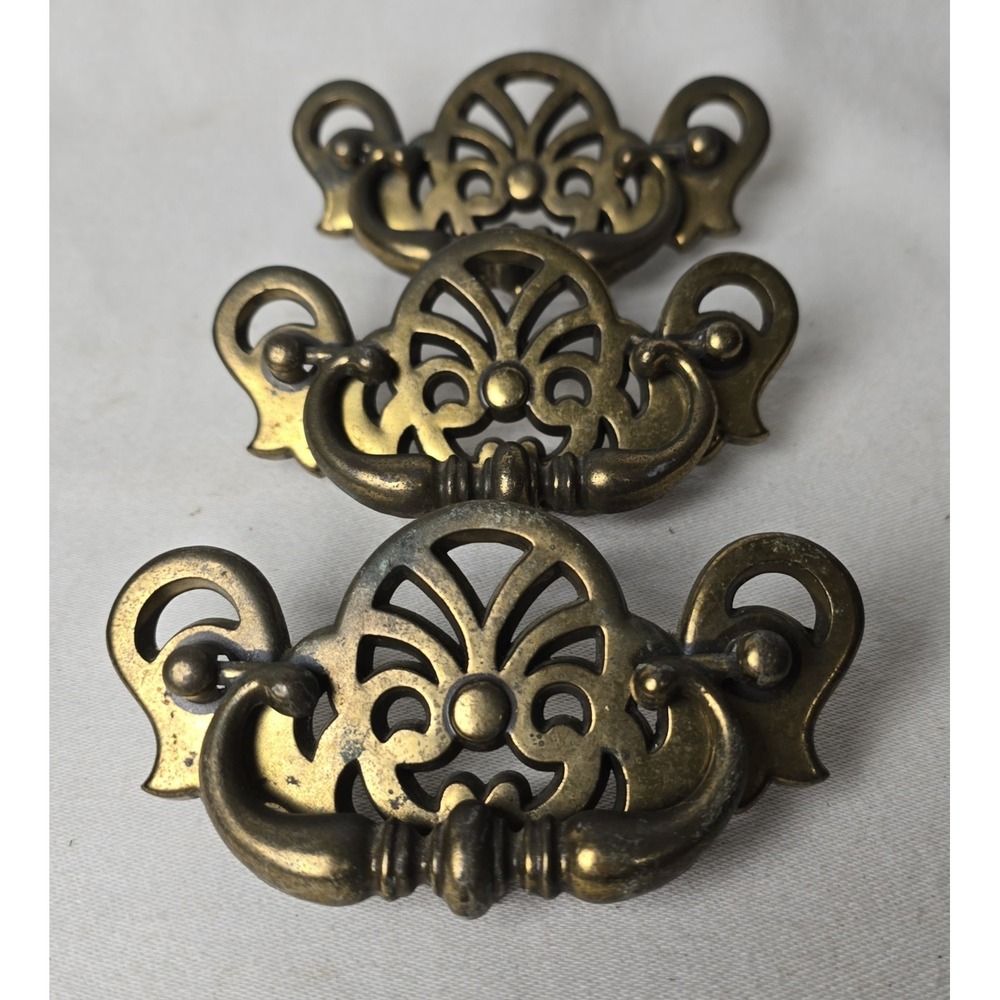 1986 4 3/4" Brass‎ Plated Drop Bail Drawer Cabinet Pulls Canada Lot of 3 Vnt